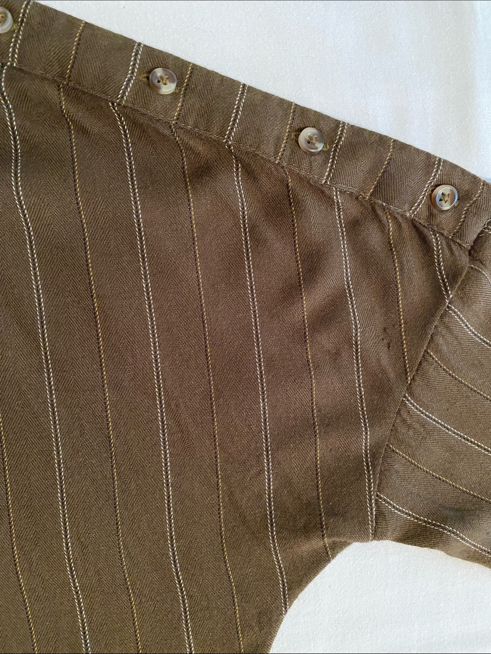 Free People Button Shoulder Long sleeve Blouse Olive Green Pinstripe Peplum Back - Picture 5 of 14